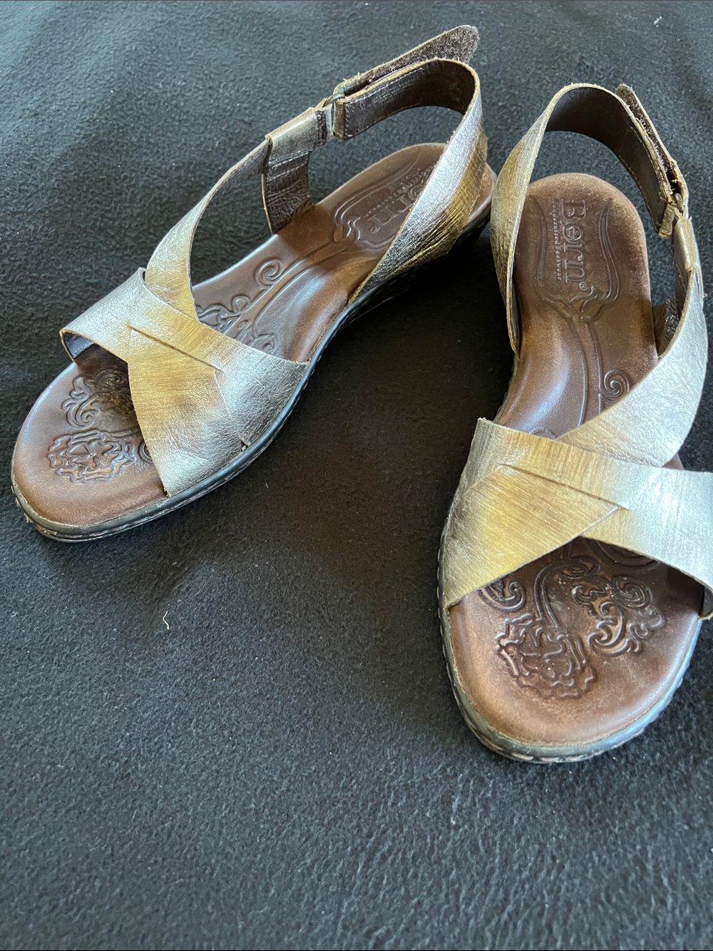 Born Metallic Bronze Crisscross Slingback Sandals